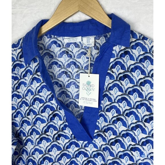 Sigrid Olsen Women's Blouse 100% Linen Blue White Size Medium NWT - Picture 2 of 7